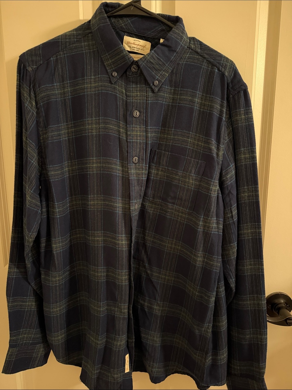Weatherproof Navy and Green Plaid Button-Down Shirt
